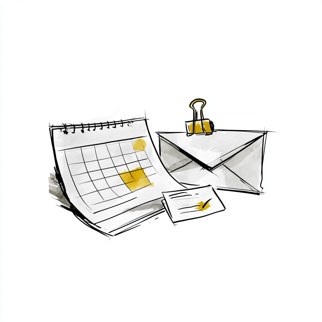 Illustration of letters and deadline reminders.